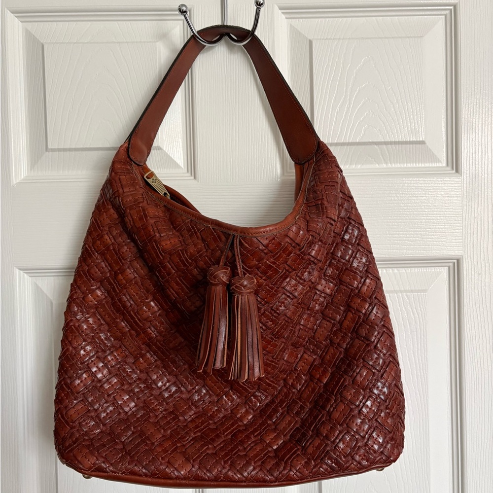 Patricia Nash Rich Brown Woven Leather Hobo